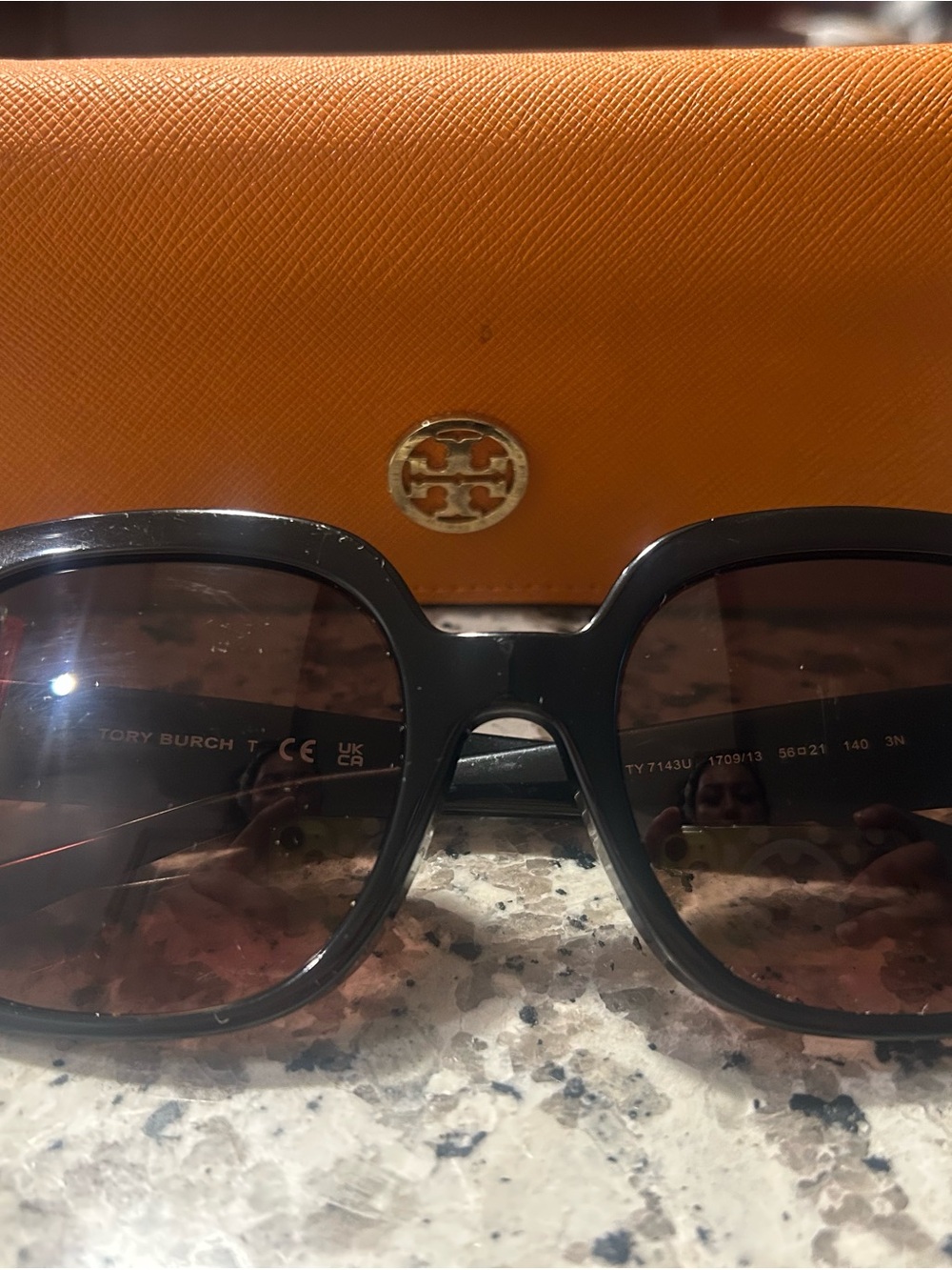 Tory Burch Black Sunglasses with Orange Logo Case
